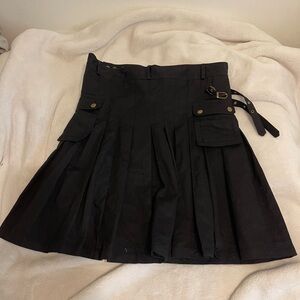Black Pleated Skirt with Buckle Detail Kilt